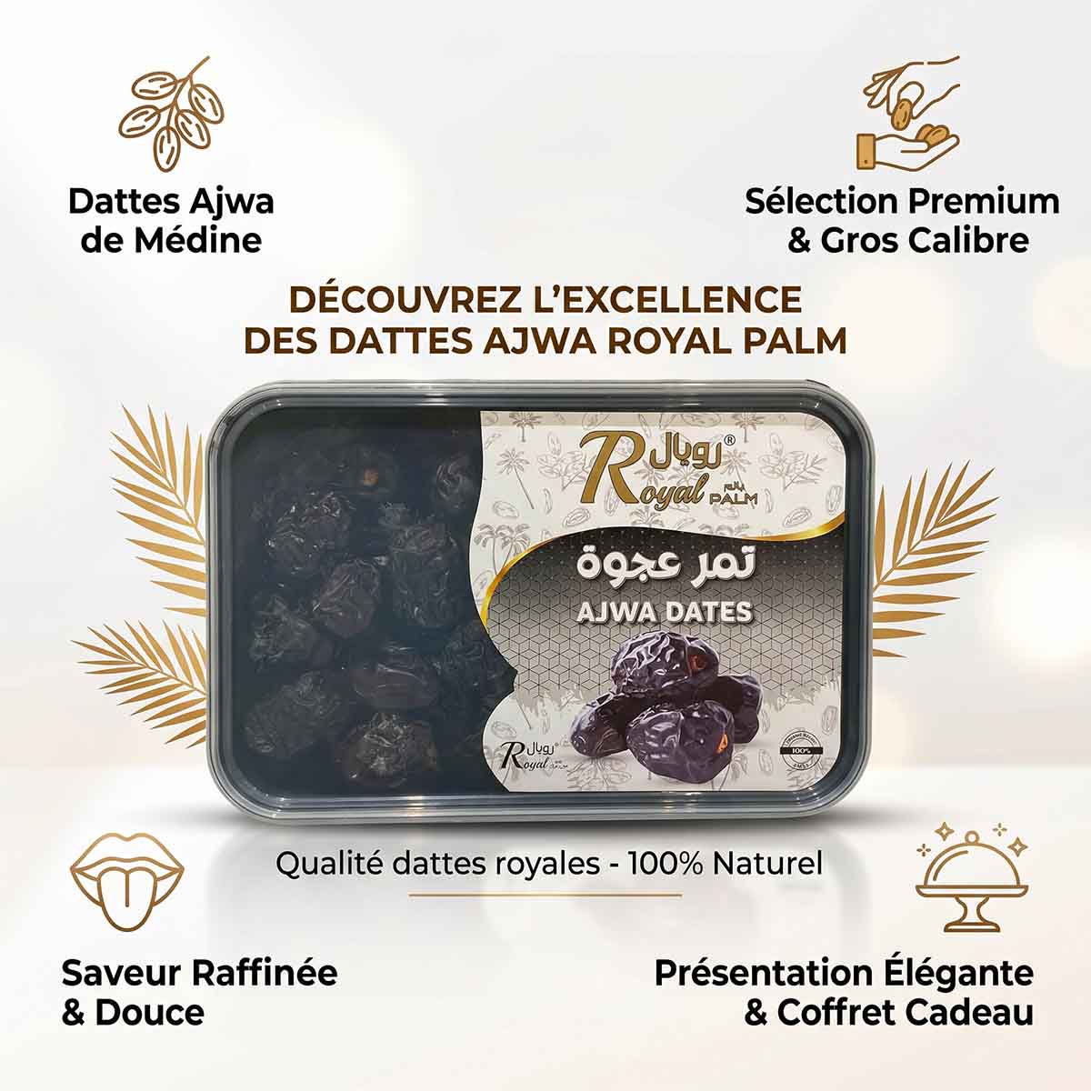 Tâmaras Ajwa de Medina - Tâmaras pretas da Arábia Saudita - 400g face