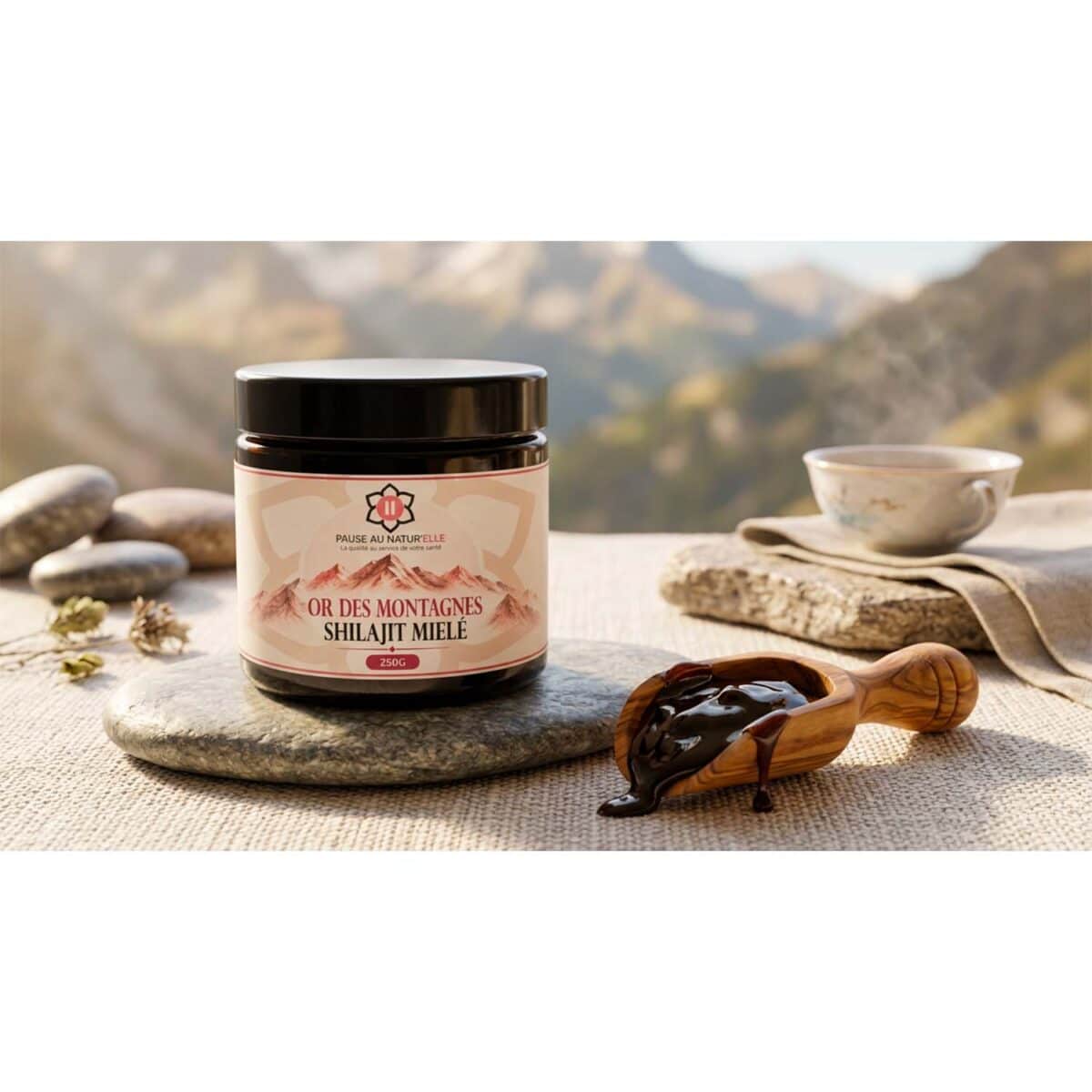 Miel crémeux shilajit - Miel noir 250g paysage