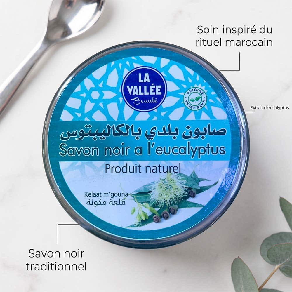 Savon noir à l'eucalyptus – Savon beldi marocain – 200g face