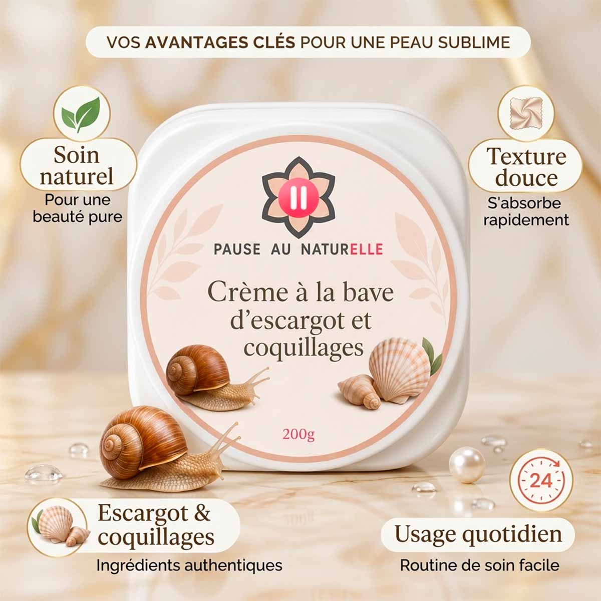 Crème à la bave d'escargot et coquillages - Cosmétique marocain 200g info
