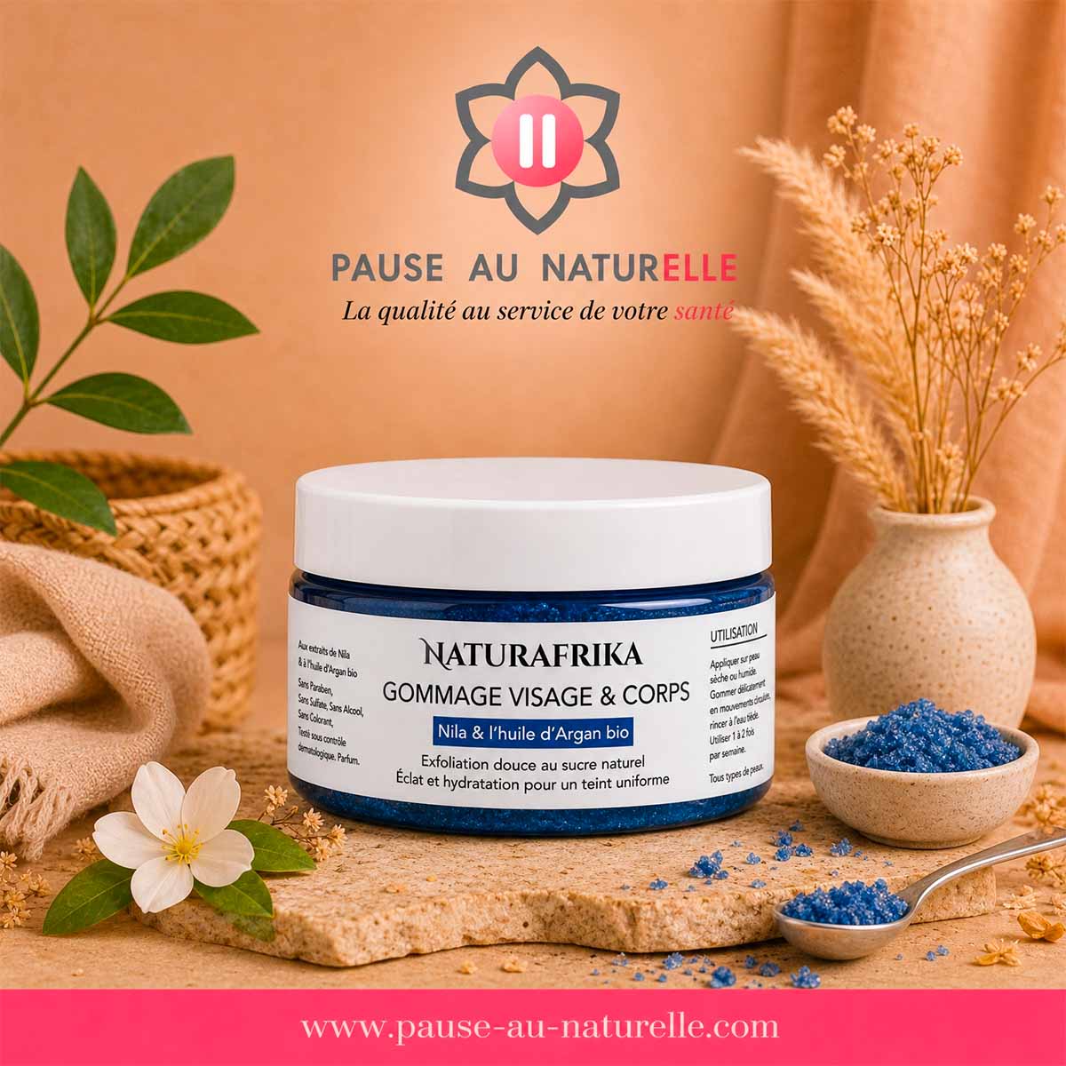 Gommage nila & argan bio Naturafrika - Éclat et teint uniforme pour visage & corps - 100ml