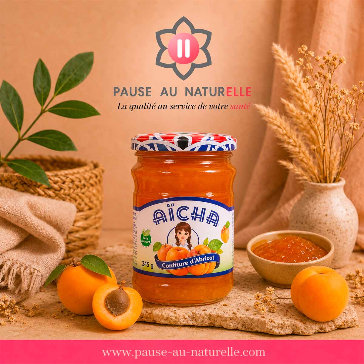 Tarro de mermelada de albaricoque Aïcha, 245 g, mermelada marroquí