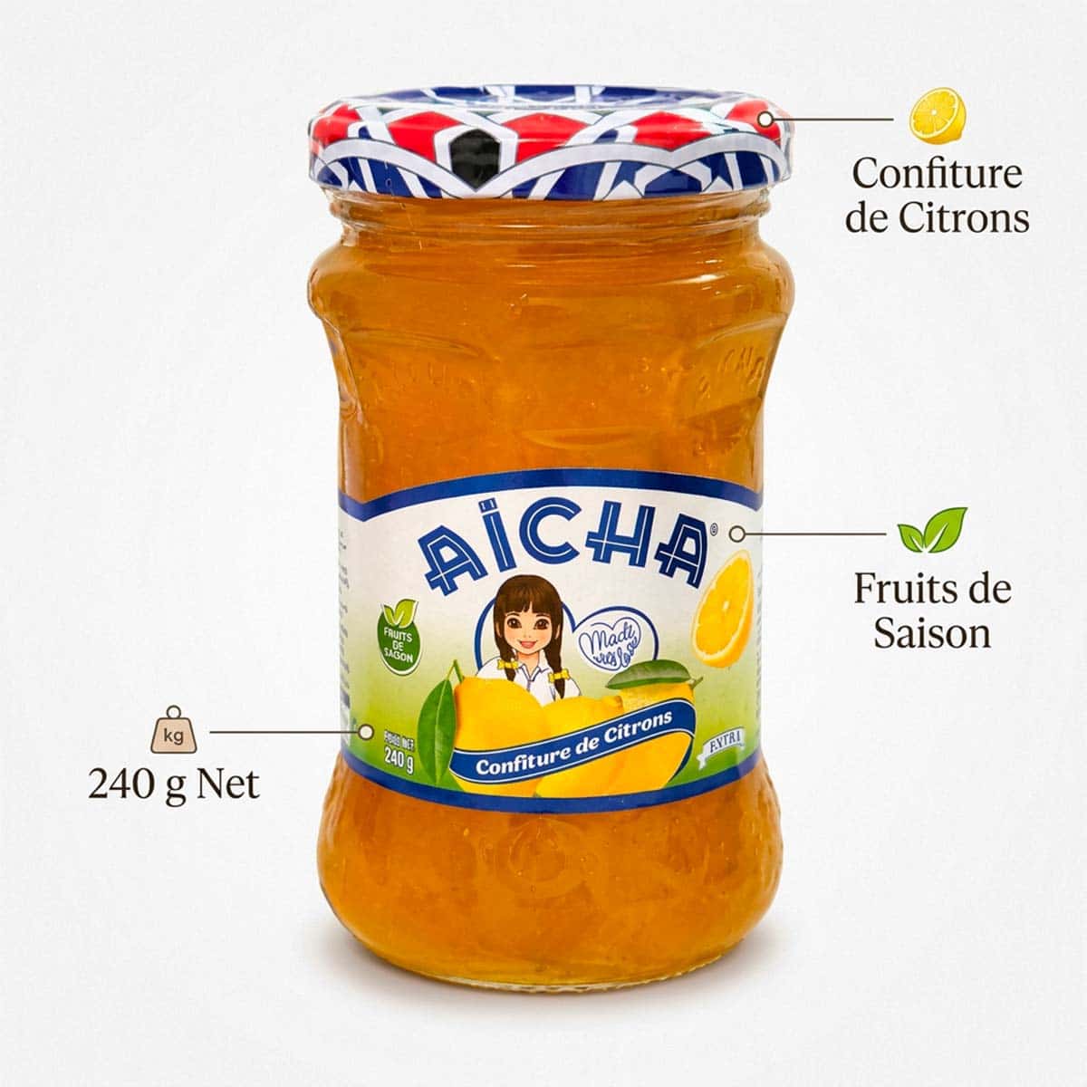 Mermelada de limones Aïcha en tarro de cristal de 240 g netos