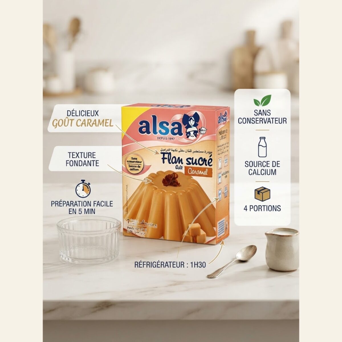 Flan sucré Alsa goût caramel – 4 portions – 50g – Image 5