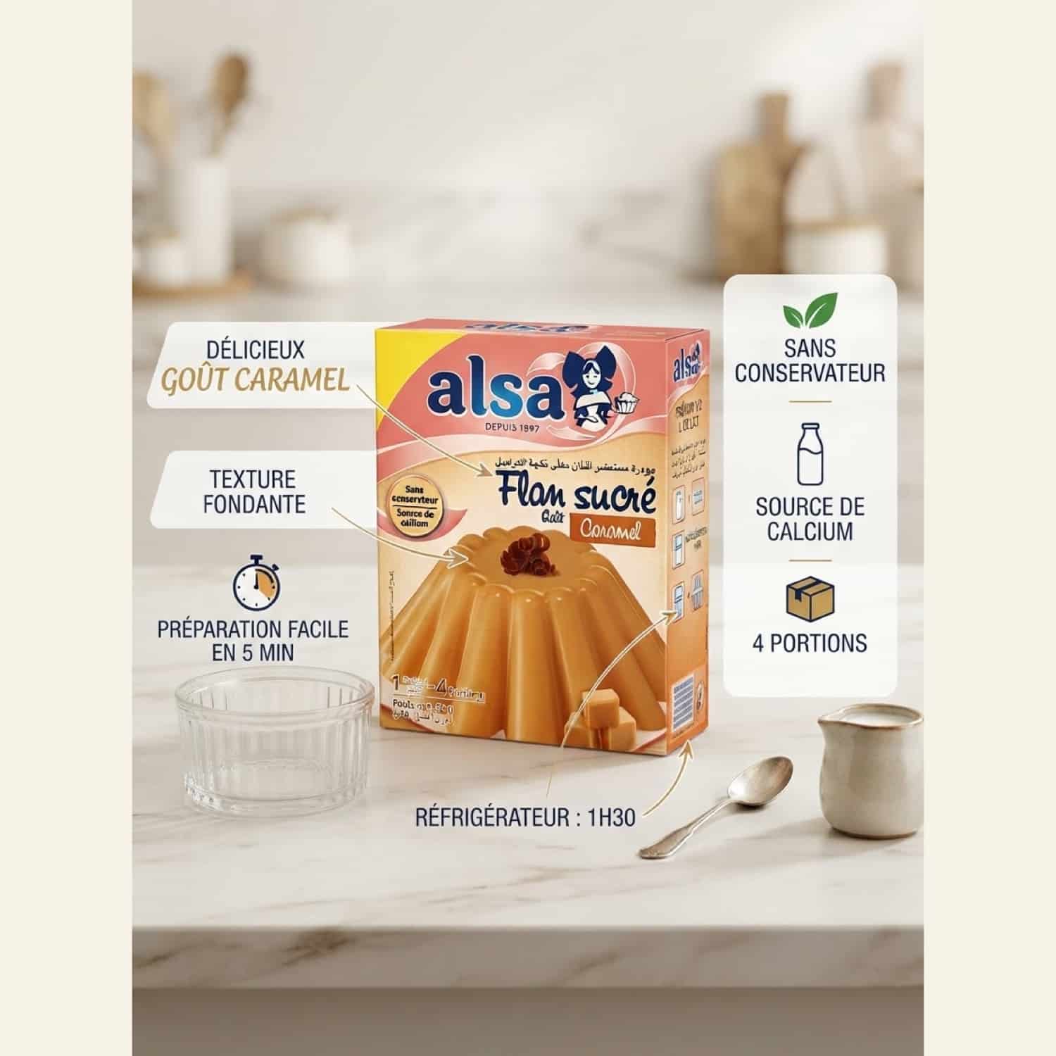 Flan sucré Alsa goût caramel – 4 portions – 50g – Image 5