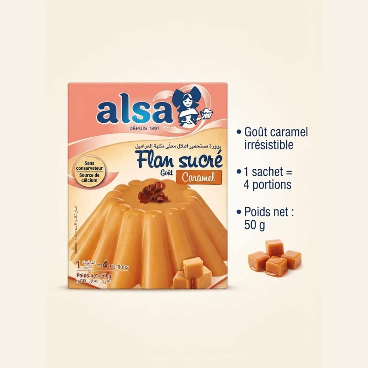 Flan sucré Alsa goût caramel – 4 portions – 50g – Image 2