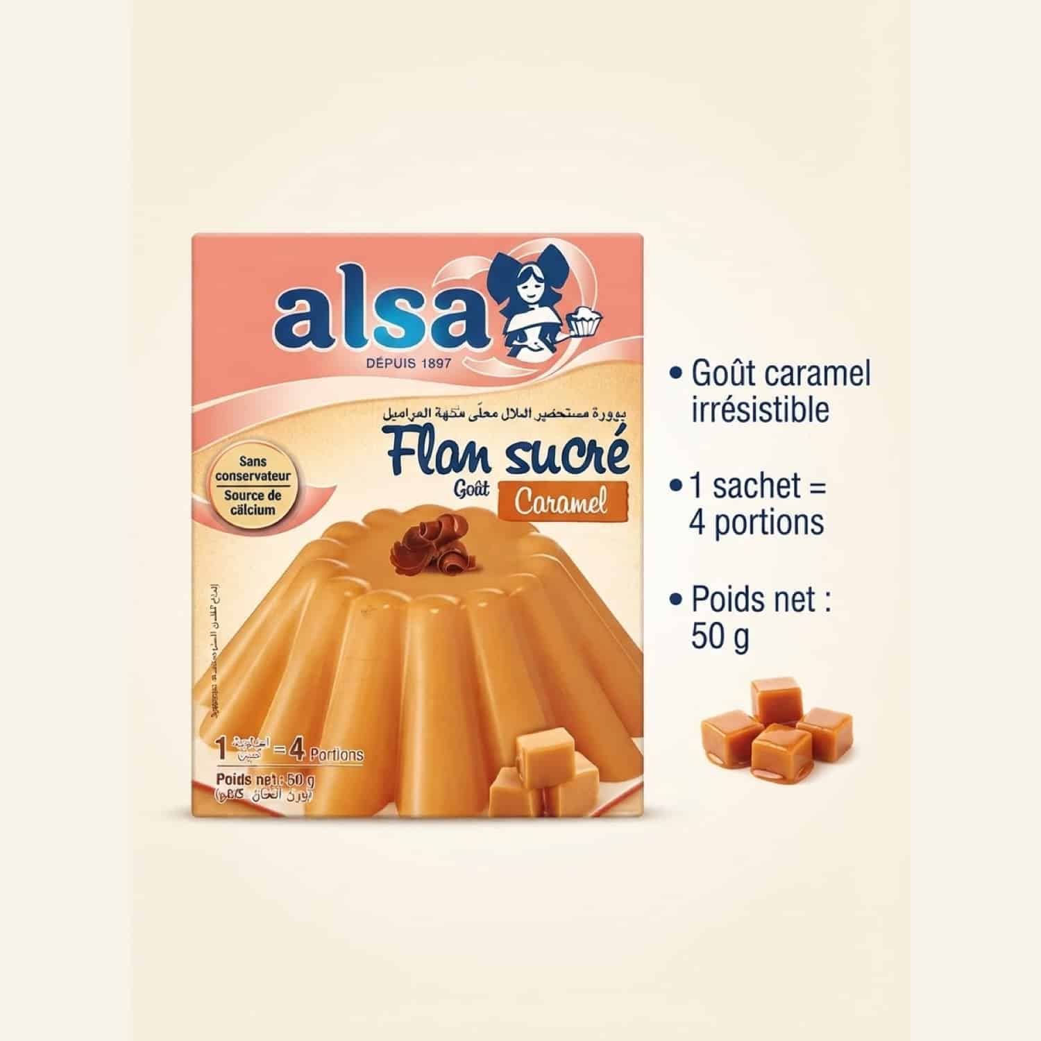 Flan sucré Alsa goût caramel – 4 portions – 50g – Image 2