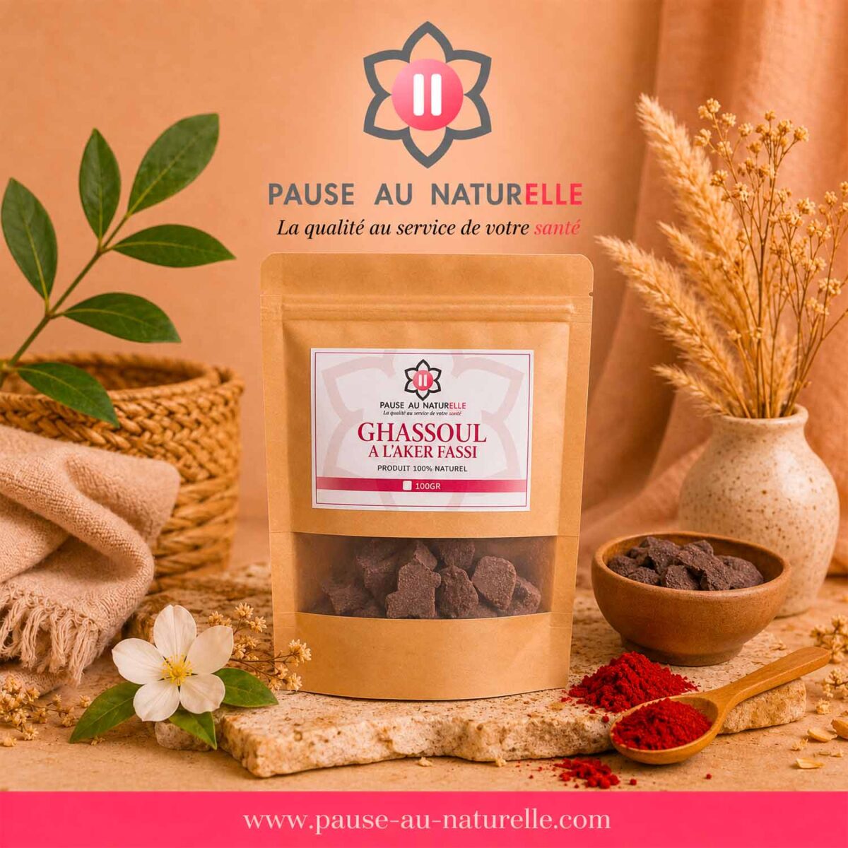 Ghassoul com aker fassi - Argila tradicional marroquina - 100 g