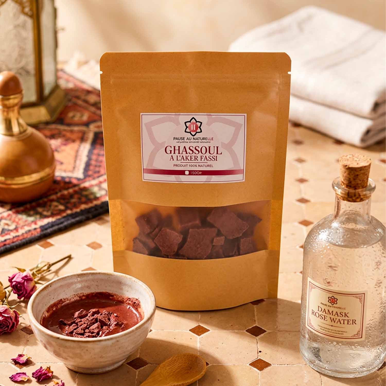 Ghassoul à l'aker fassi - Argile marocaine traditionnelle - 100g info