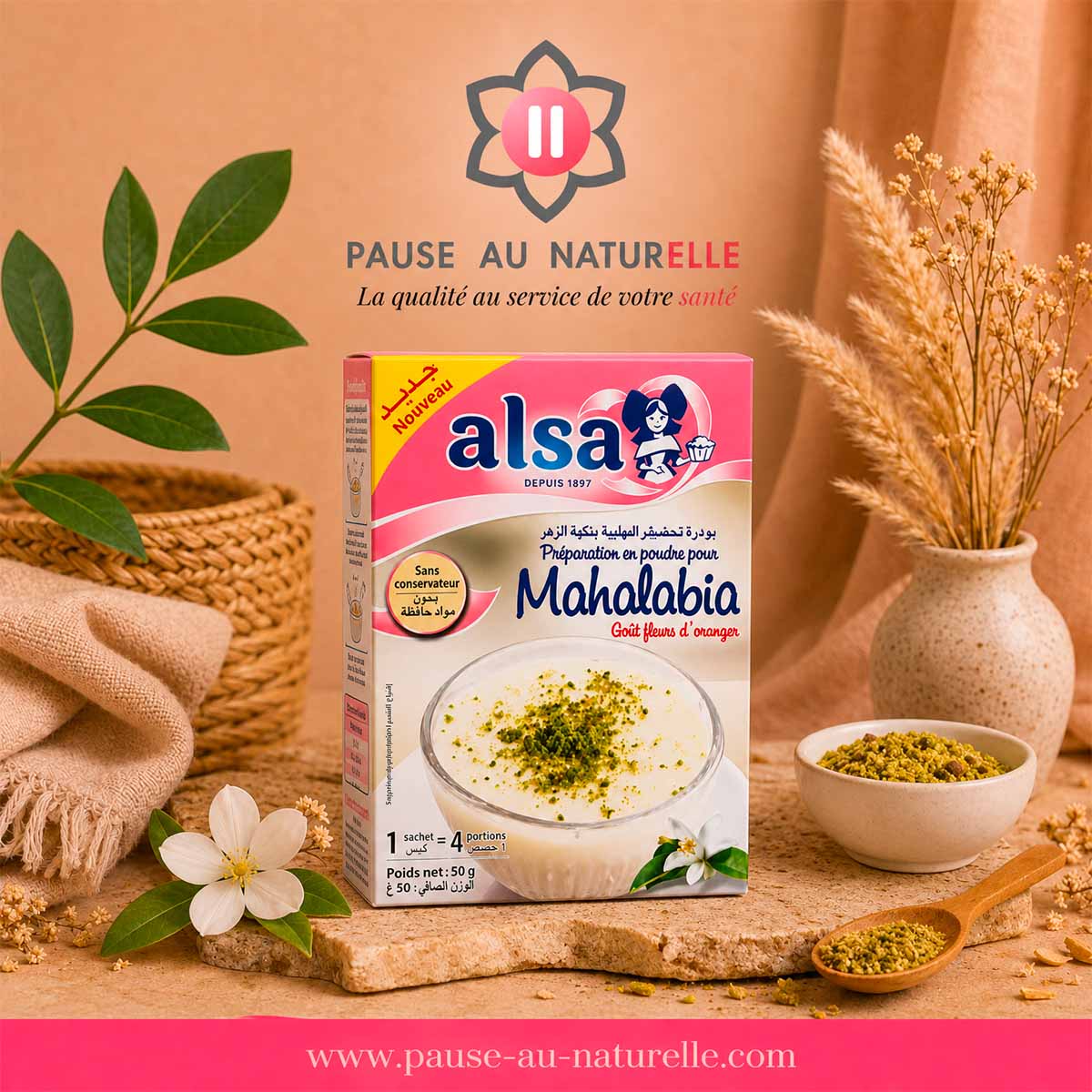 Mahalabia Alsa com flor de laranjeira - 4 porções - 50 g